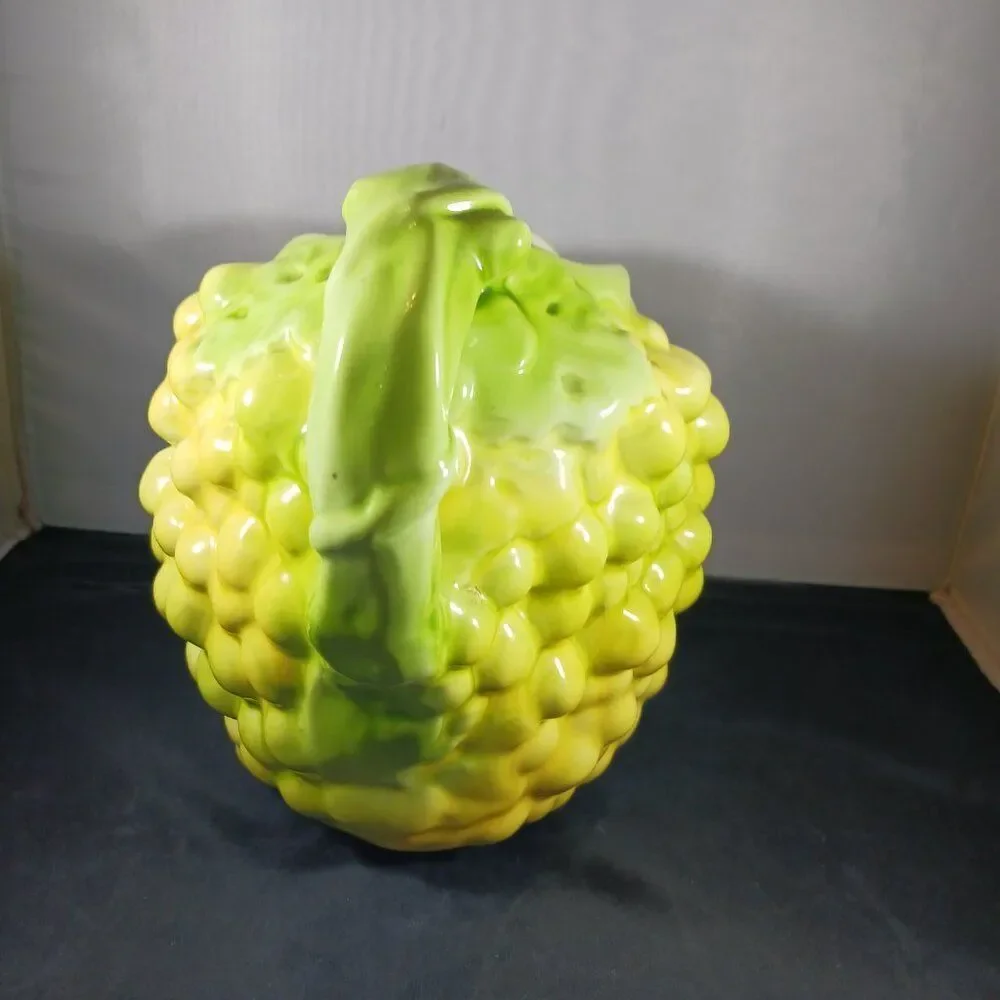 Vintage  Majolica Style Yellow and Green Ceramic Grape Pitcher
